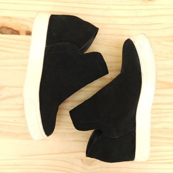 Steve Madden Womens Booties Sz 8.5 Black Suede Hidden Heel Chic Wrangle Platform - Picture 6 of 9